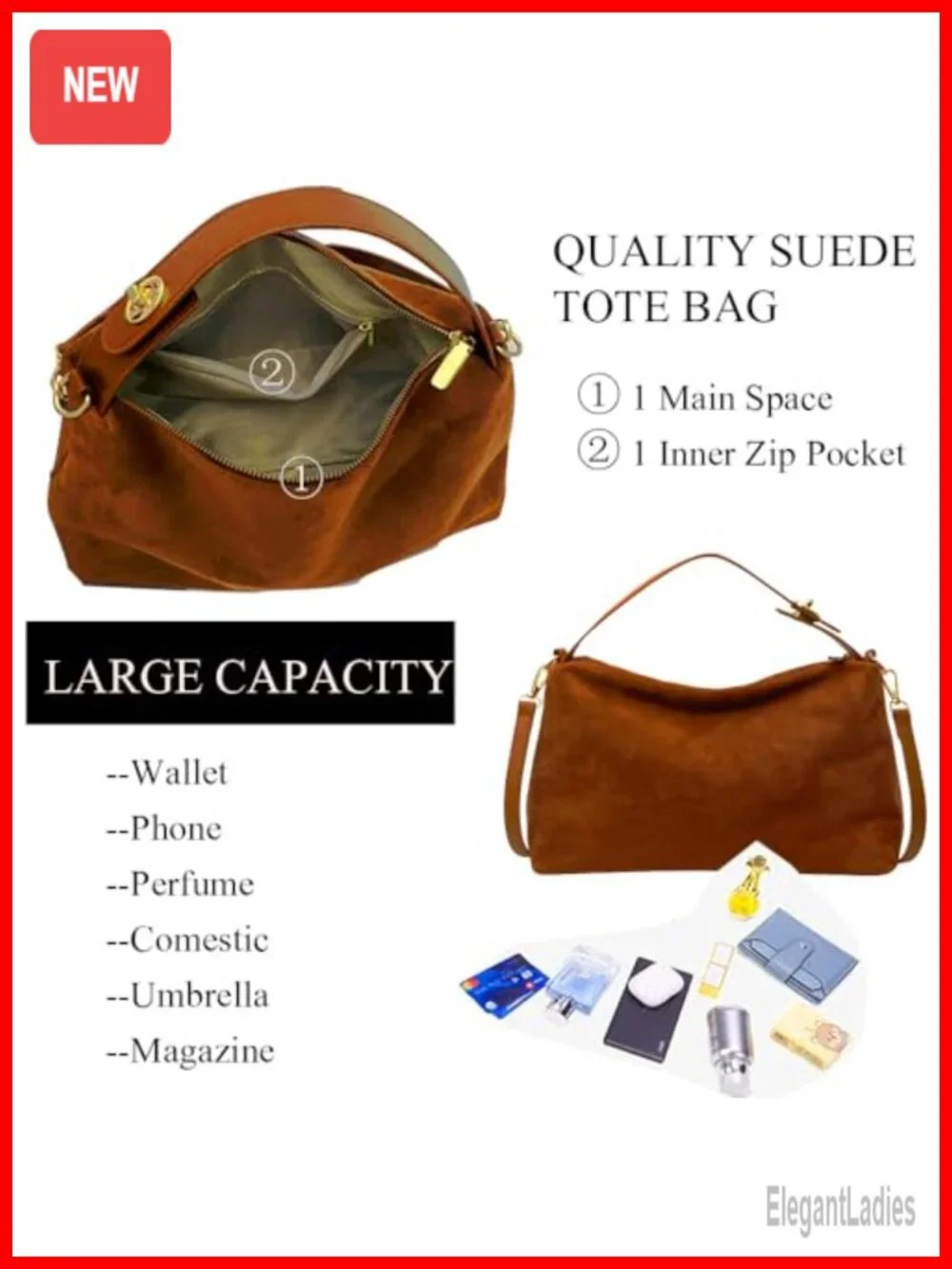 Slouchy Hobo Bag Faux Leather Suede Tote with Adjustable Strap